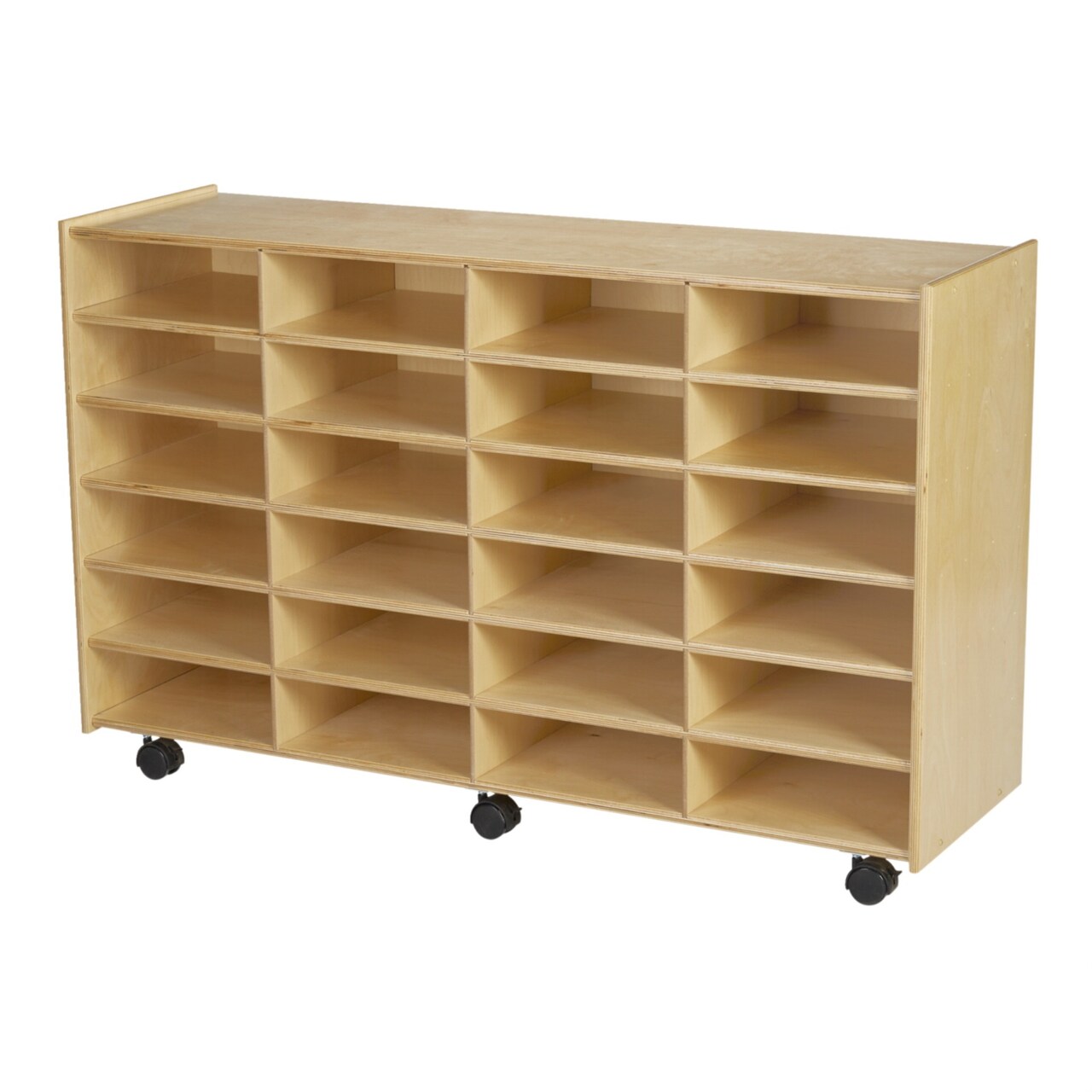 Childcraft Mobile Flat-Tray Cubby With Locking Casters, 47-3/4 x 14-1/4 x 30 Inches